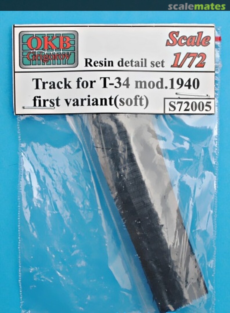 Boxart Tracks for T-34 tank mod.1940, first variant (soft) (resin) S72005 OKB Grigorov