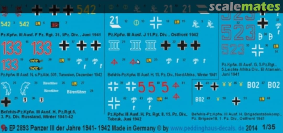 Boxart Panzer III der Jahre 1941-42 EP 2893 Peddinghaus-Decals