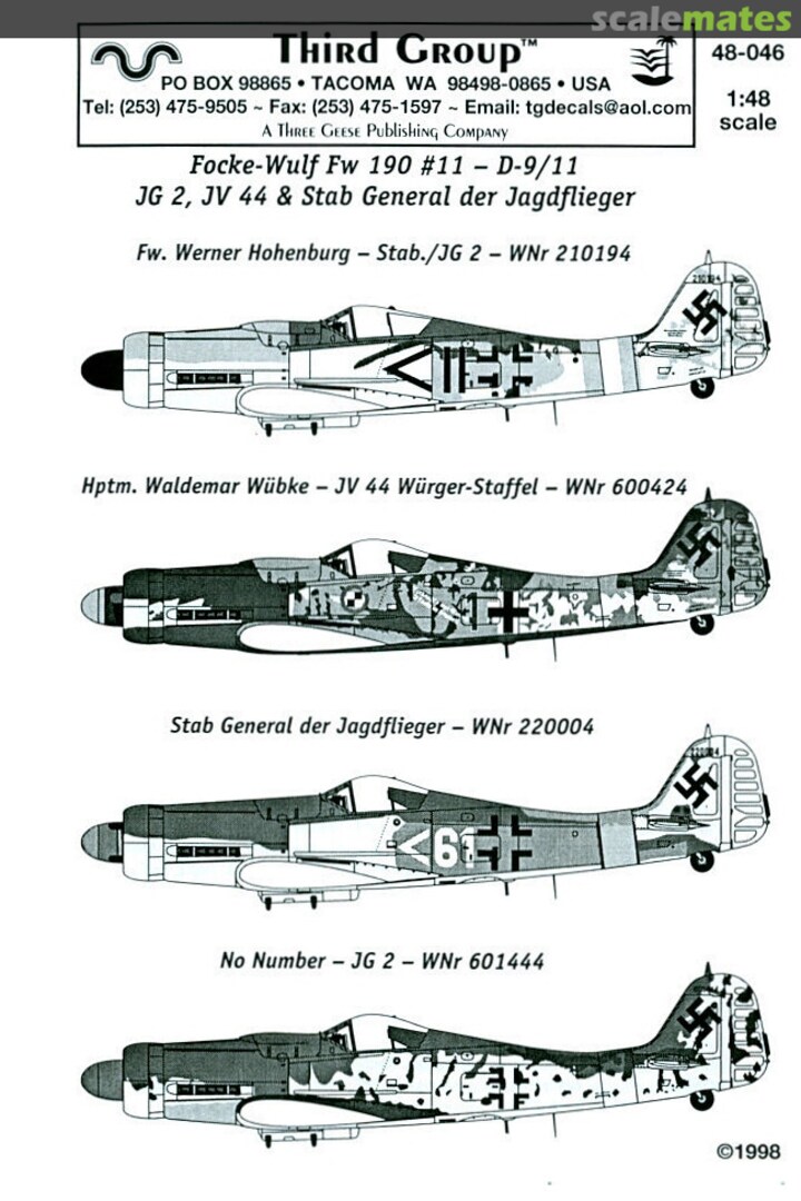 Boxart Focke-Wulf Fw 190 #11 48-046 Third Group Decals