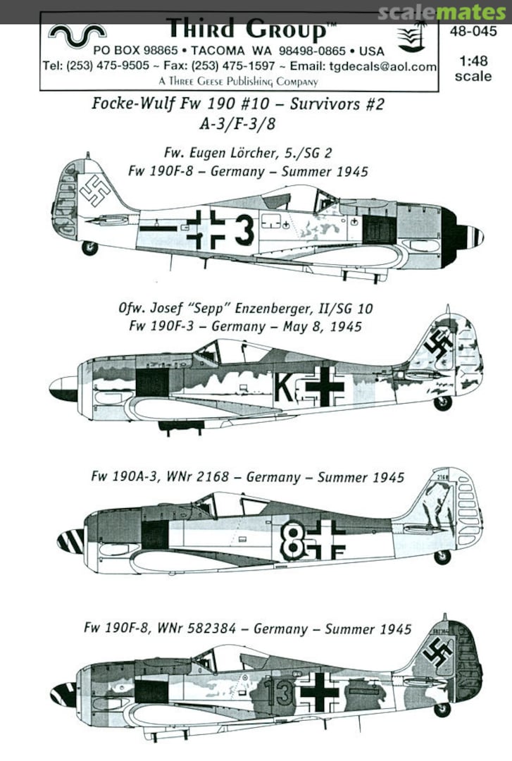 Boxart Focke-Wulf Fw 190 #10 48-045 Third Group Decals