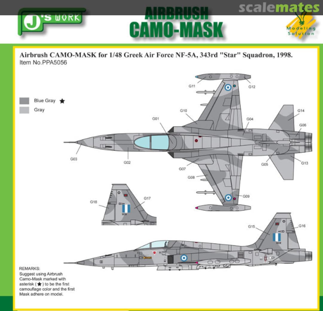 Boxart CAMO-MASK Greek Air Force F-5A, 343st 'Star' PPA5056 J's Work