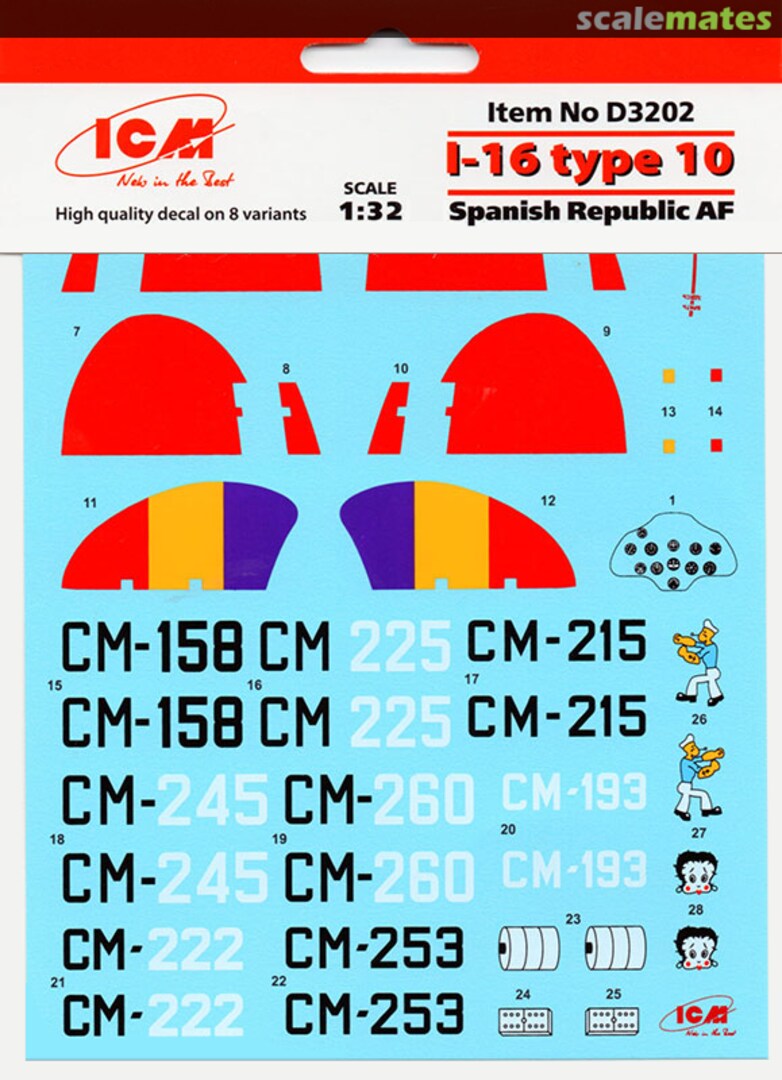 Boxart I-16 Type 10 Spanish Republic Air Force D3202 ICM