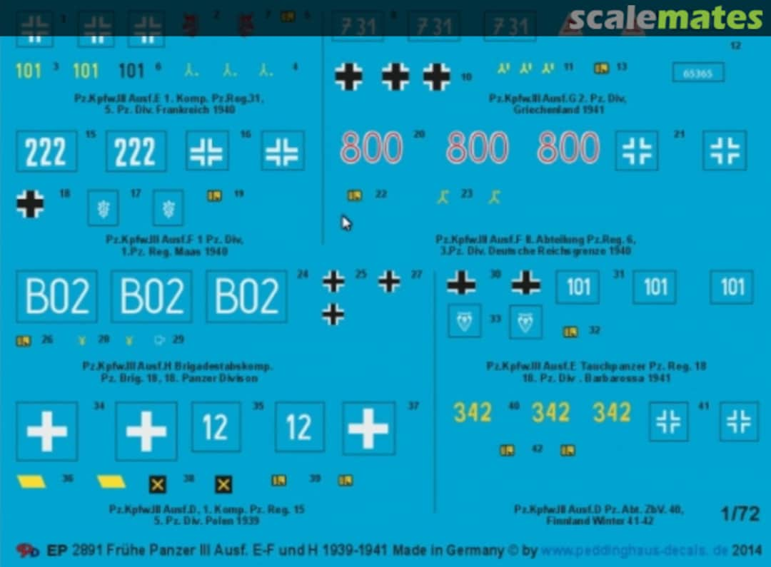 Boxart Frühe Panzer III 1939-41 EP 2891 Peddinghaus-Decals