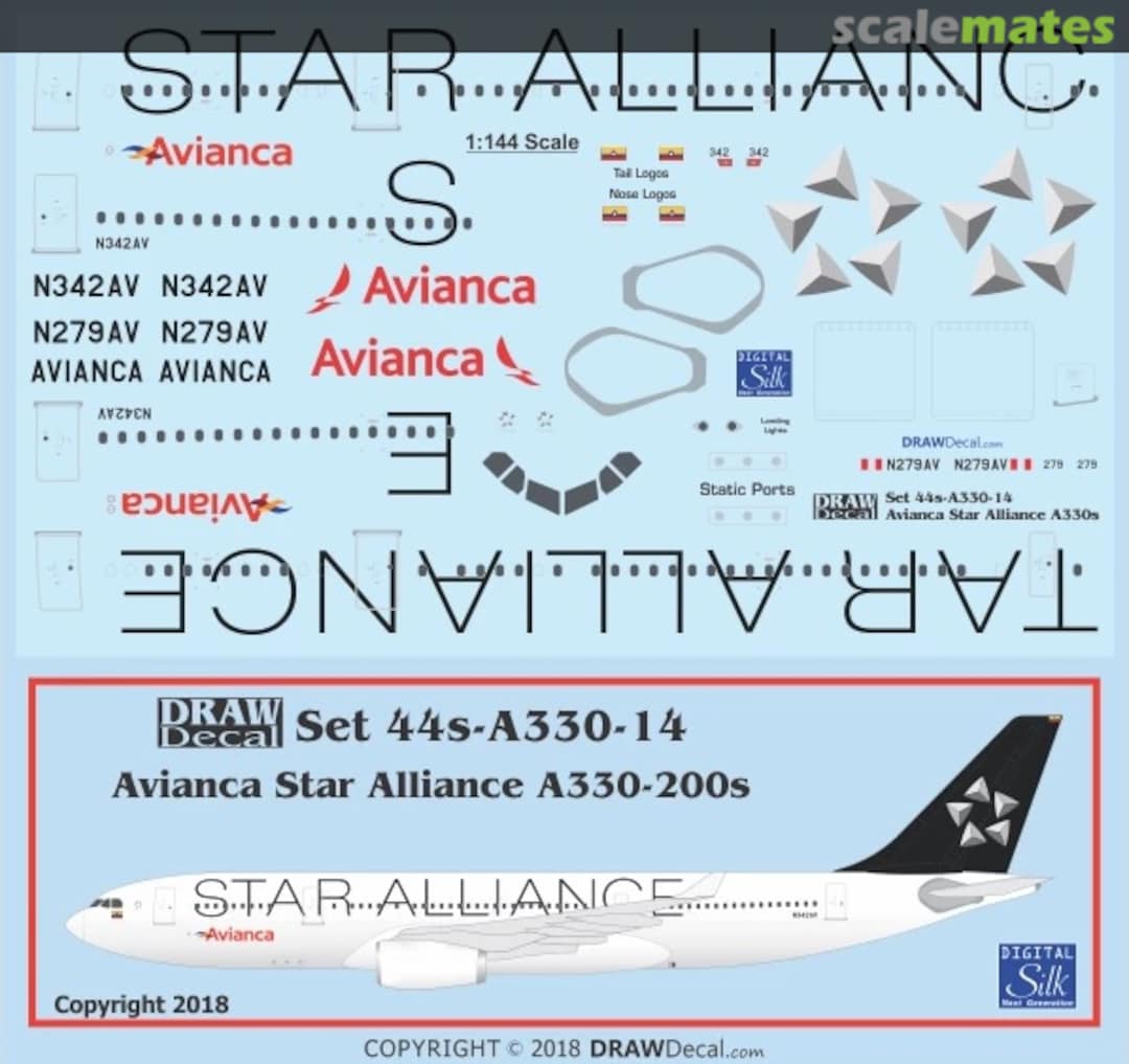 Boxart Avianca Star Alliance A330-200s 44-A330-14 Draw Decal