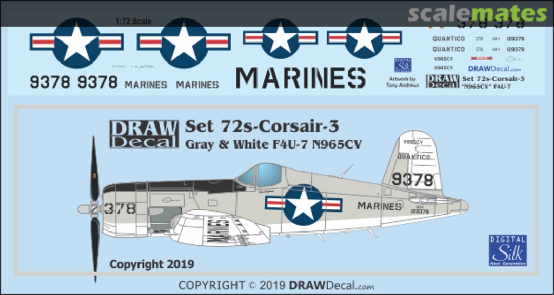 Boxart Gray and White F4U-7 N965CV 72-Corsair-3 Draw Decal