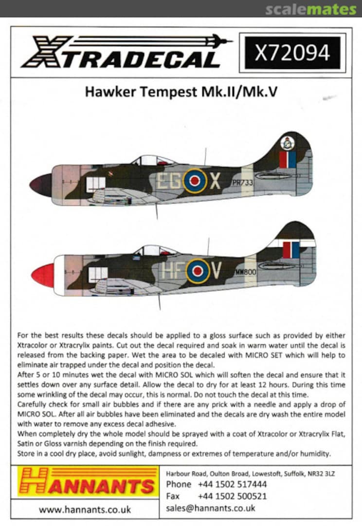 Boxart Hawker Tempest Mk.II/Mk.V X72094 Xtradecal