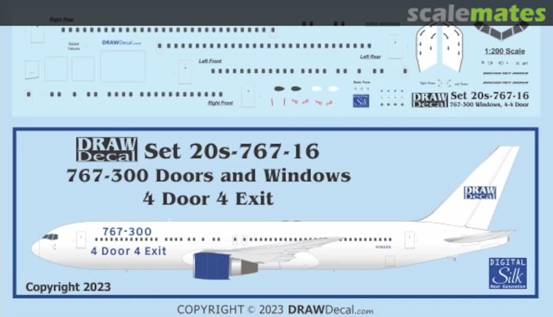 Boxart 767-300 Windows, 4 Door, 4 Overwing Exit Version 20-767-16 Draw Decal