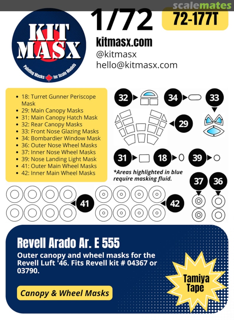 Boxart Arado Ar. E 555 Canopy and Wheel Masks 72-177T Kit Masx