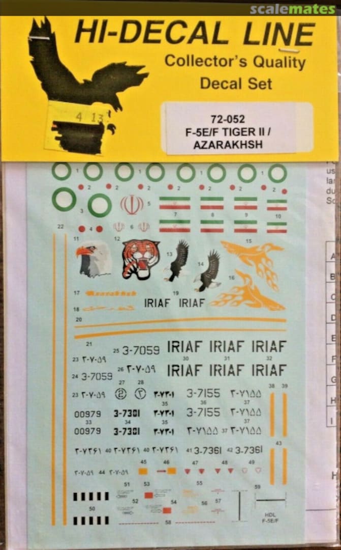 Boxart F-5E/F Tiger II / Azarakhsh 72-052 Hi-Decal Line