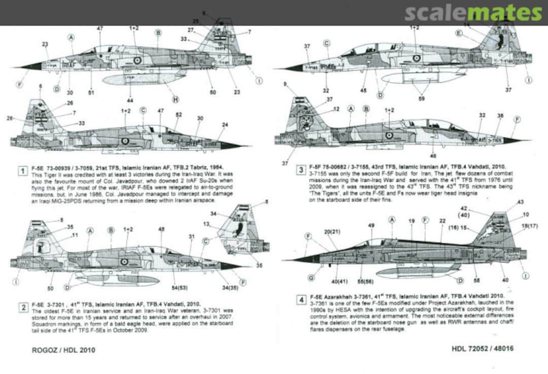 Contents F-5E/F Tiger II / Azarakhsh 72-052 Hi-Decal Line