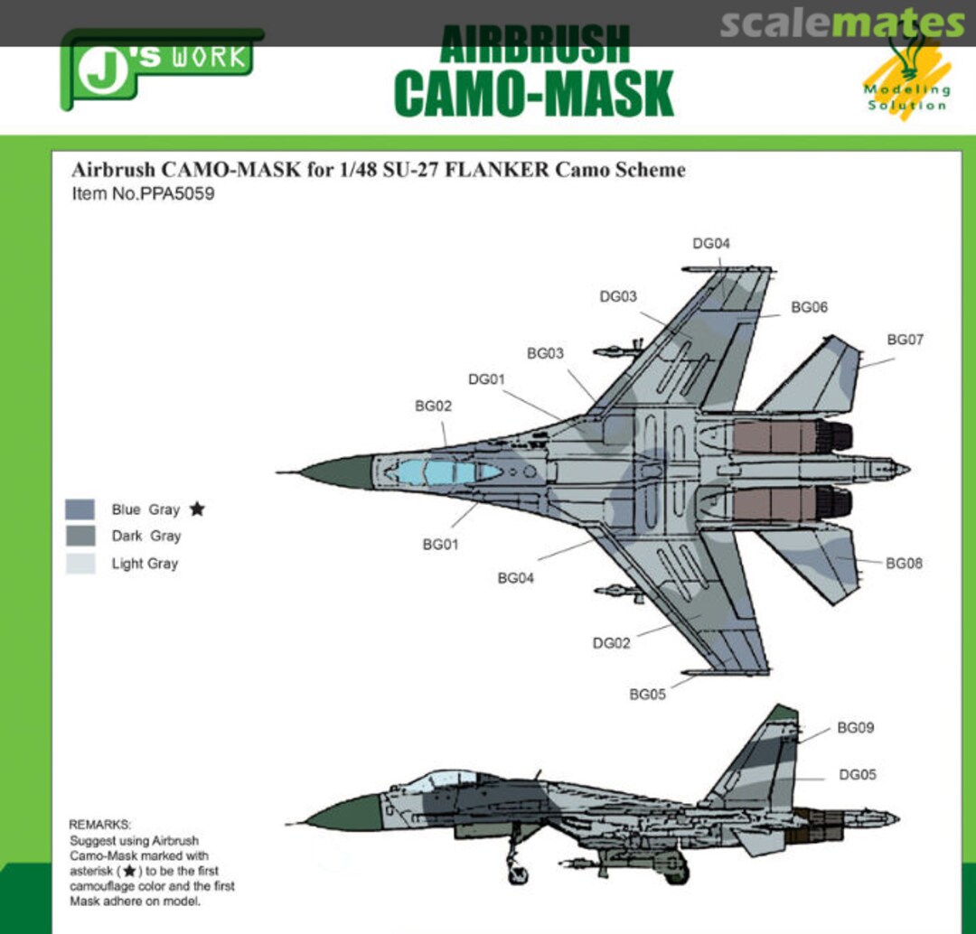 Boxart CAMO-MASK 1/48 SU-27 Flanker Camo #2 PPA5059 J's Work