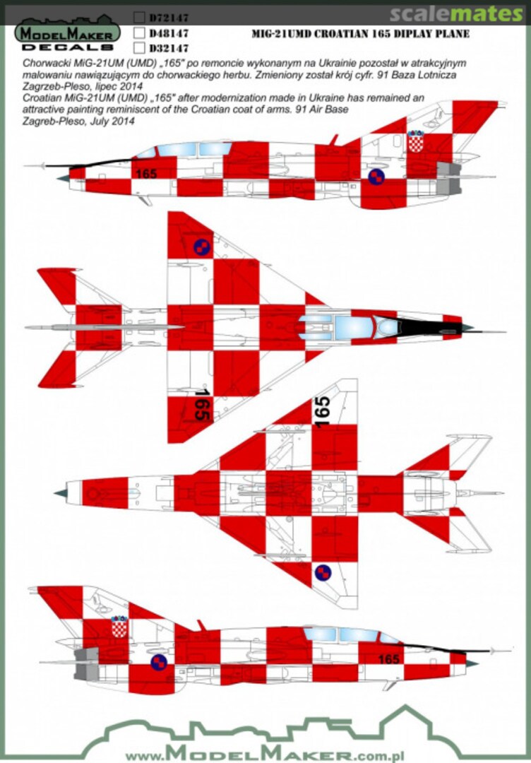 Boxart MiG-21UMD Croatian 165 Display Plane D48147 ModelMaker