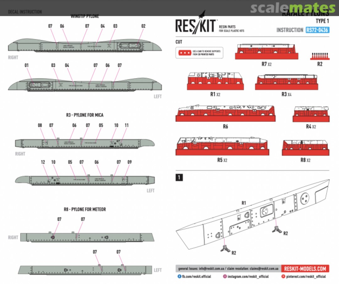 Boxart Pylons for Rafale - Type 1 RS72-0436 ResKit