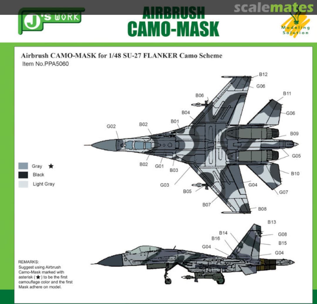 Boxart CAMO-MASK 1/48 SU-27 Flanker Camo #3 PPA5060 J's Work