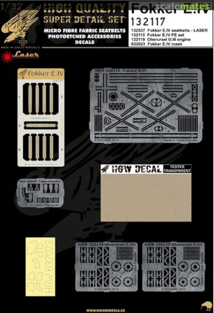Boxart Fokker E.IV - Super Detail Set - Seatbelts, PE, Engine, Masks 132117 HGW Models