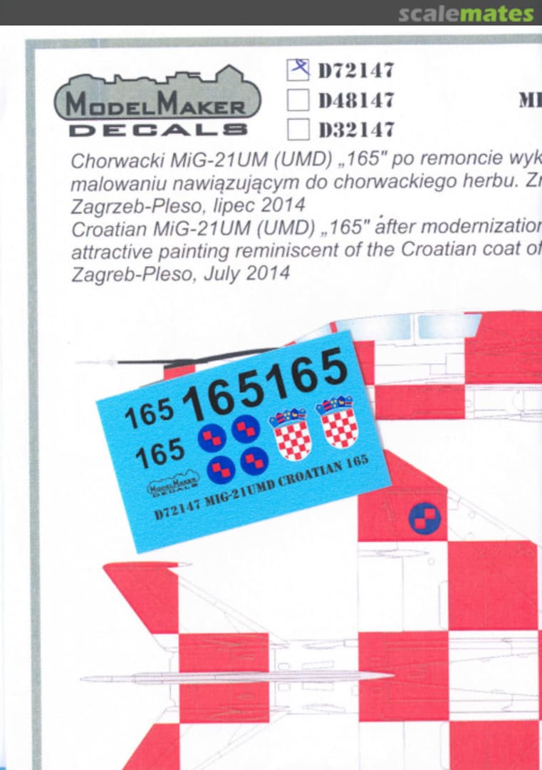 Boxart MiG-21UMD Croatian 165 Display Plane D72147 ModelMaker