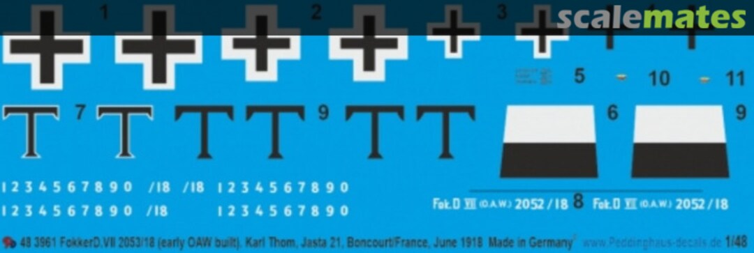Boxart Fokker D.VII (early OAW built), Karl Thom, Jasta 21, Boncourt/France 1918 48 3961 Peddinghaus-Decals