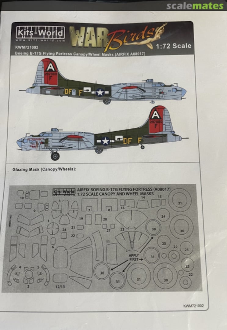 Boxart Boeing B-17G Flying Fortress Canopy/Wheel Mask for Airfix KWM721002 Kits-World