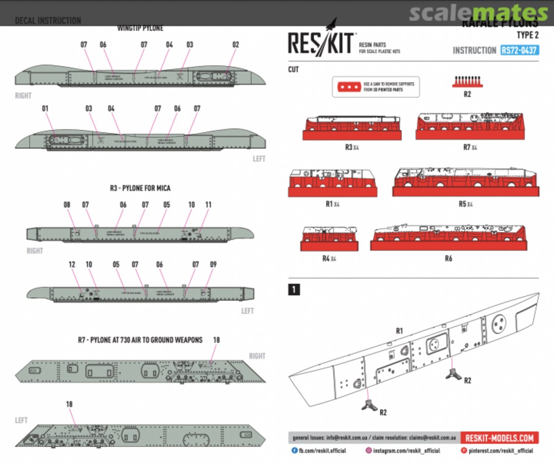 Boxart Pylons for Rafale - Type 2 RS72-0437 ResKit