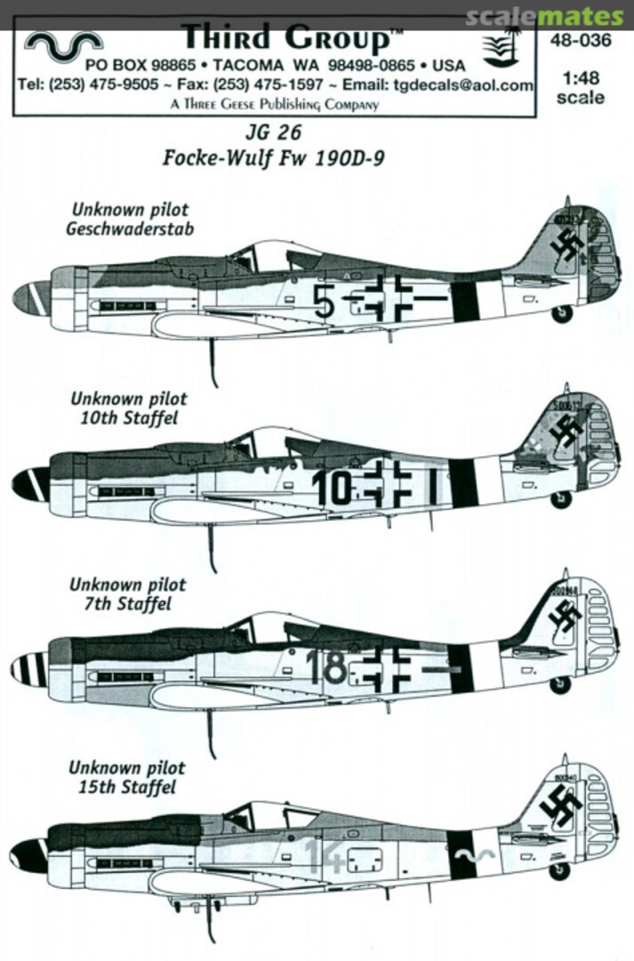 Boxart Focke-Wulf Fw 190D-9 48-036 Third Group Decals