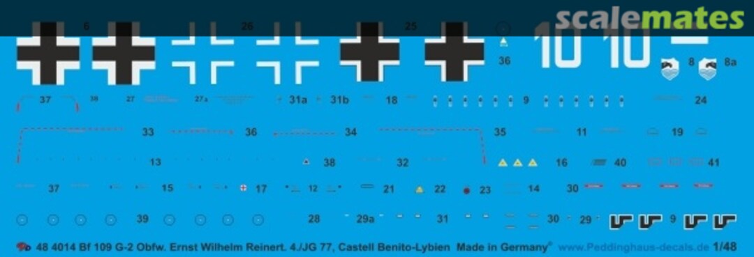 Boxart Bf 109 G-2 Obfw. Ernst Wilhelm Reinert, 4./JG 77 Castell Benito-Lybien 43 48 4014 Peddinghaus-Decals