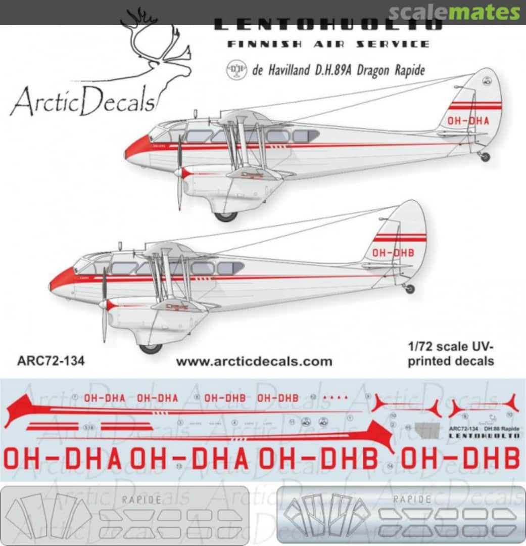 Boxart Lentohuolto de Havilland D.H.89A Dragon Rapide ARC72-134 Arctic Decals