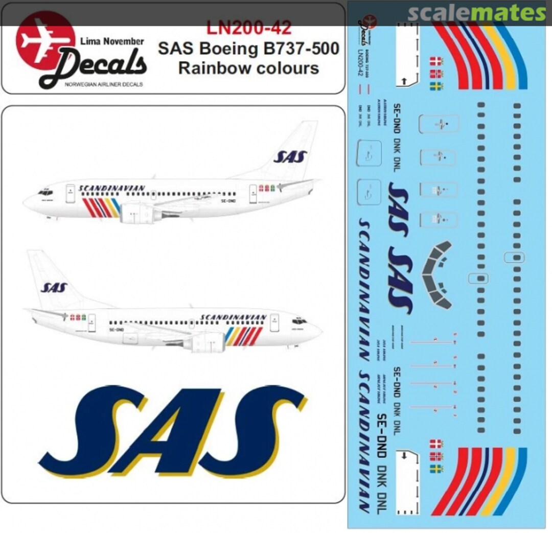 Boxart SAS Boeing 737-500 rainbow cs LN200-42 Lima November Decals