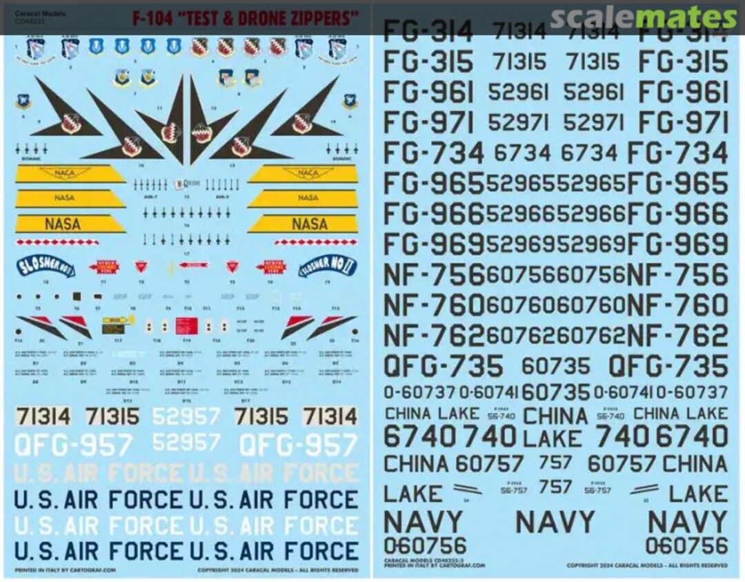 Contents F-104 "Test & Drone Zippers" CD48233 Caracal Models