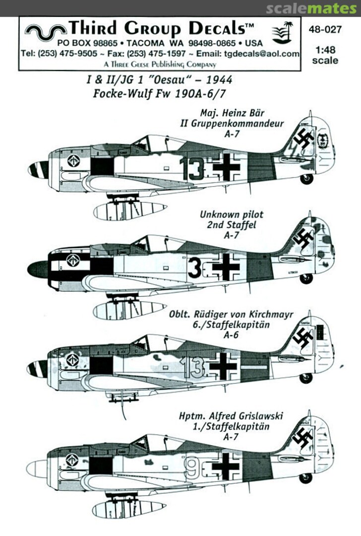 Boxart Focke-Wulf Fw 190A-6/7 48-027 Third Group Decals