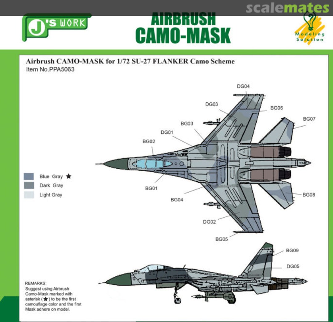 Boxart Airbrush CAMO-MASK for Su-27 Flanker PPA5063 J's Work