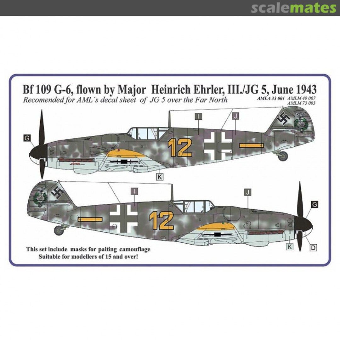 Boxart BF 109 G-6 EHRLER - CAMOUFLAGE PAINTING MASKS 73 003 AML