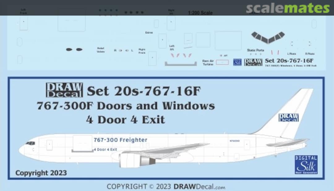 Boxart 767-300F Doors and Windows, 4 Door, 4 Overwing Exit Version 20-767-16F Draw Decal