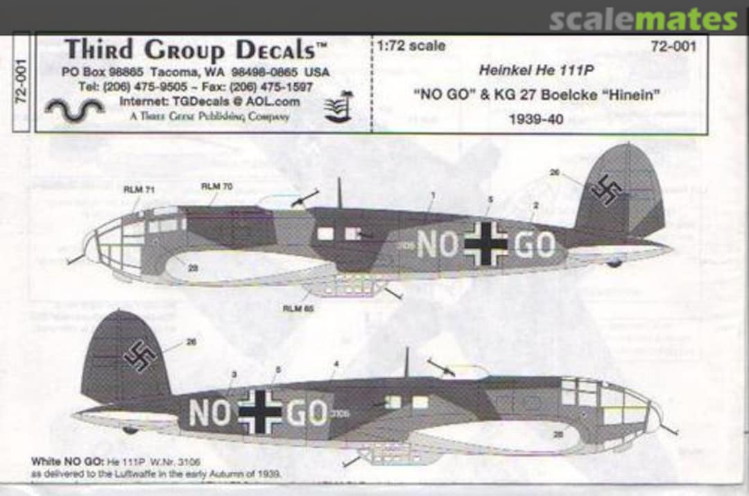 Boxart Heinkel He-111P 72-001 Third Group Decals