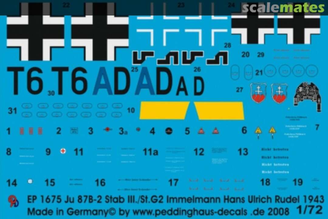 Boxart Ju 87 B-2 Stab III./St.G2 Immelmann Hans Ulrich Rudel Russland 1943 EP 1675 Peddinghaus-Decals