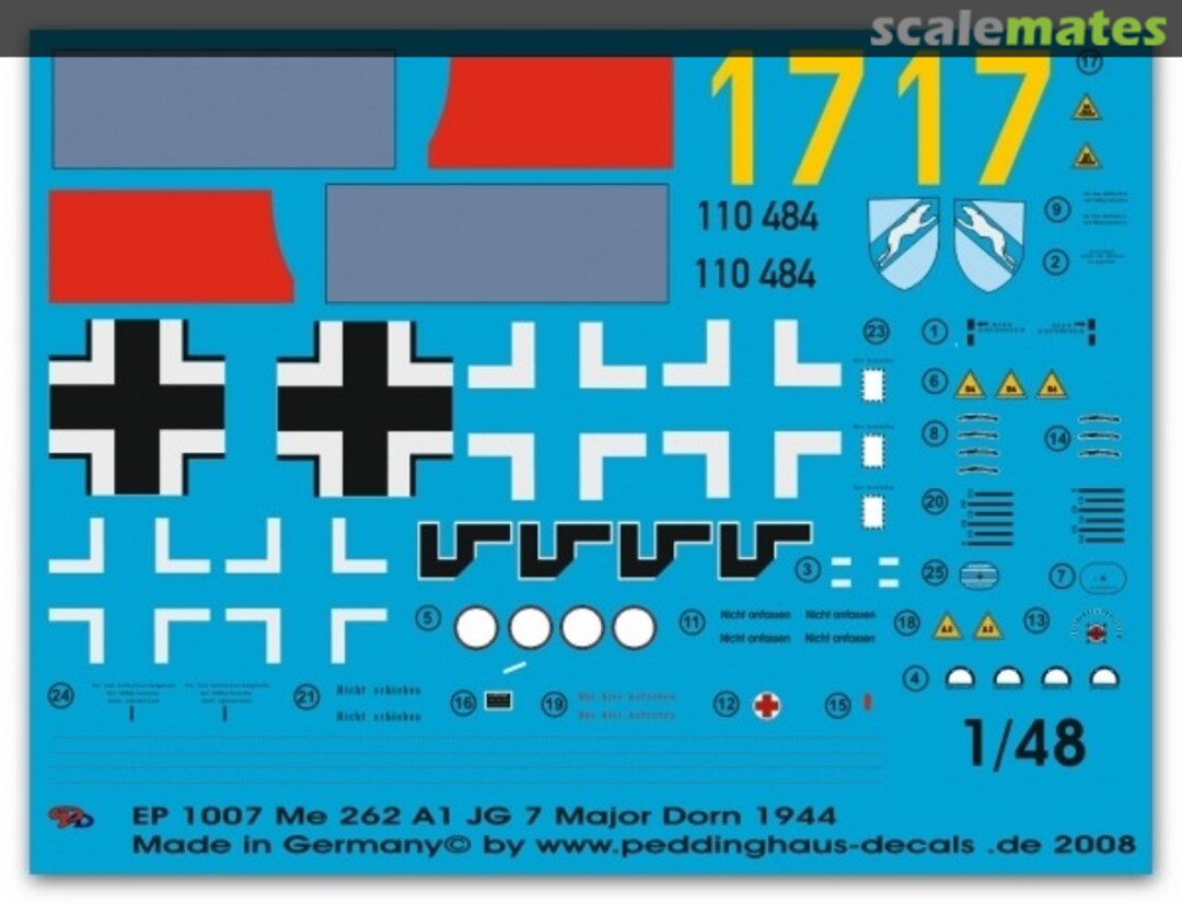 Boxart Me 262 A1 JG 7 Major Dorn 1944 EP 1007 Peddinghaus-Decals