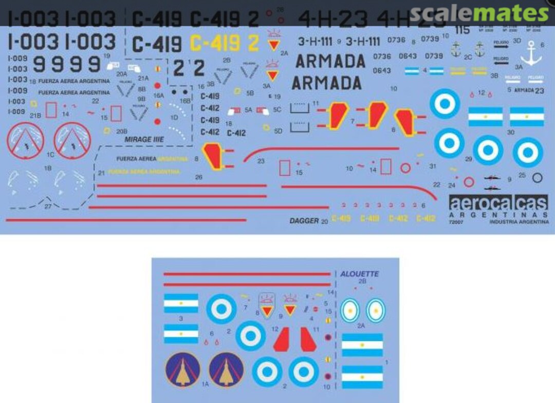 Boxart Argentina: Mirage IIIEA, Dagger, Finger, Alouette III 72007 Aerocalcas Argentinas