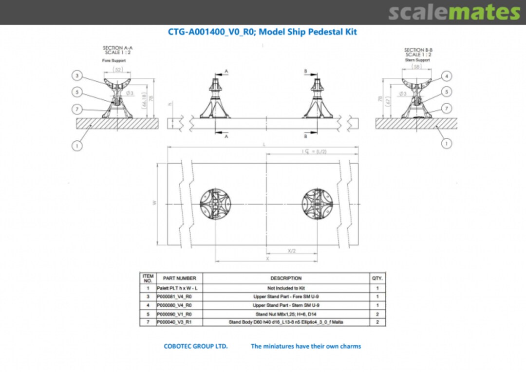 Contents Ship Model Stand Kit for Submarine U9 CTG-A001400_V0_R0 COBOTEC GROUP LTD.