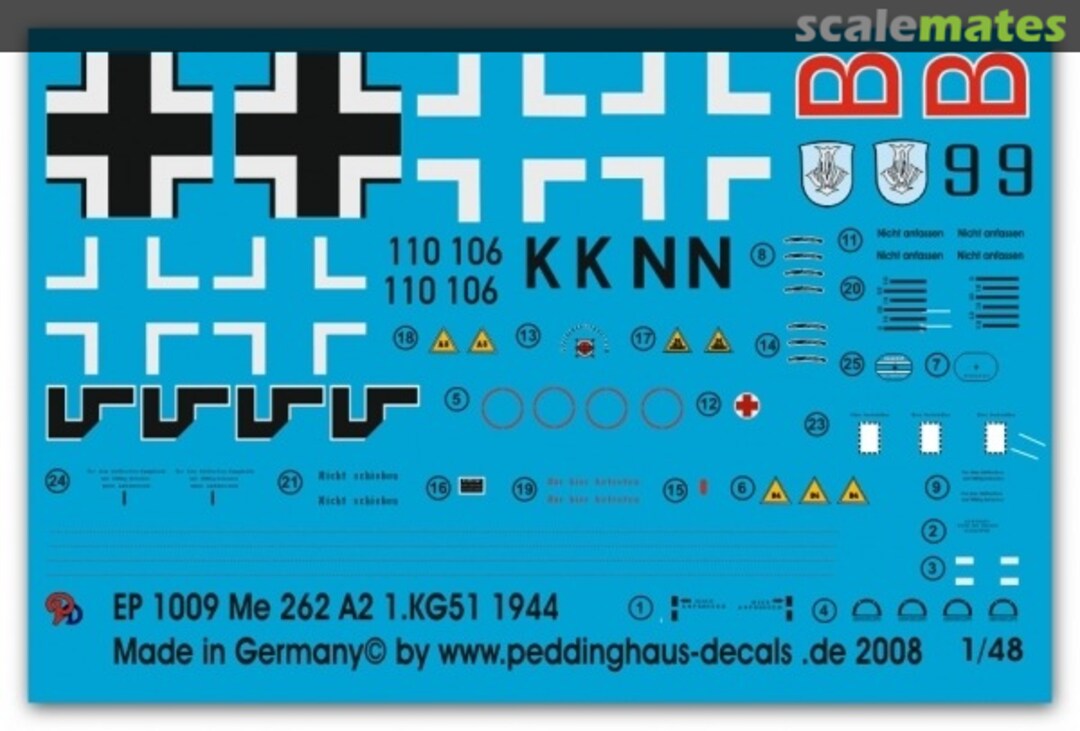 Boxart Me 262 A2 1.KG 51 1944 EP 1009 Peddinghaus-Decals