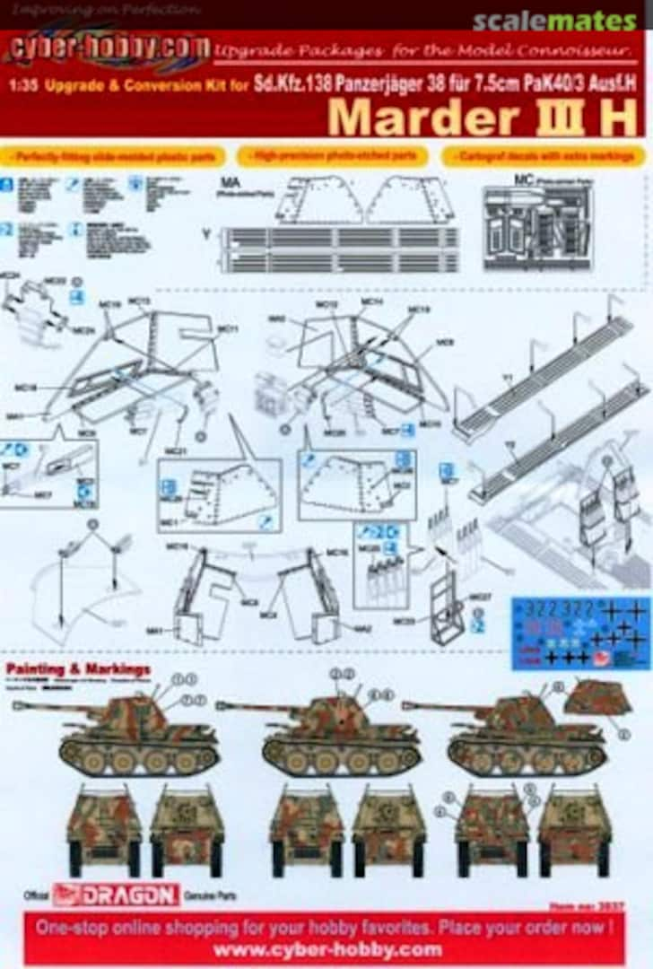 Boxart Panzerjäger 38 für 7,5cm Pak 40/3 Ausf.H Marder III H 3837 Cyber Hobby