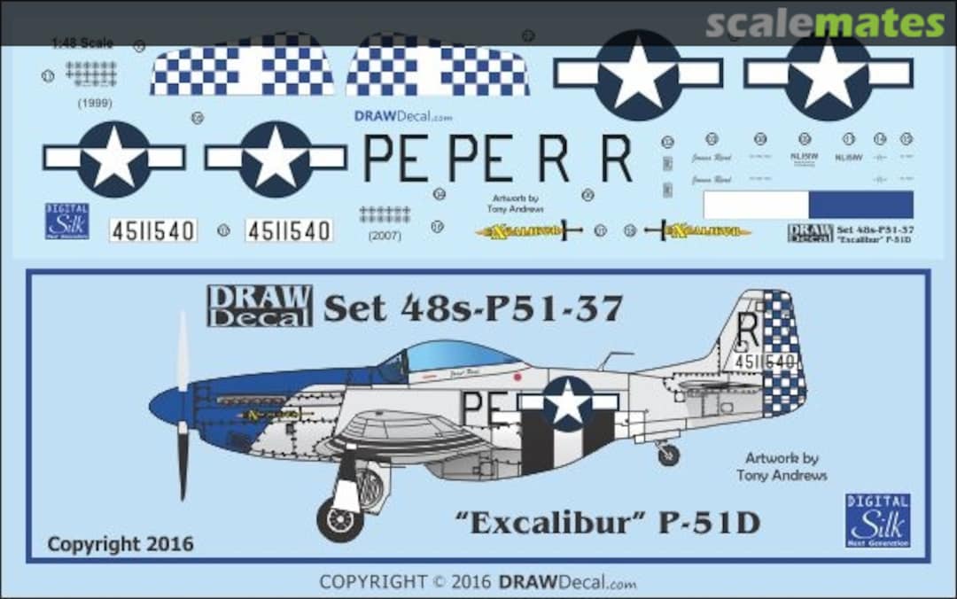 Boxart P-51D "Excalibur" 48-P51-37 Draw Decal