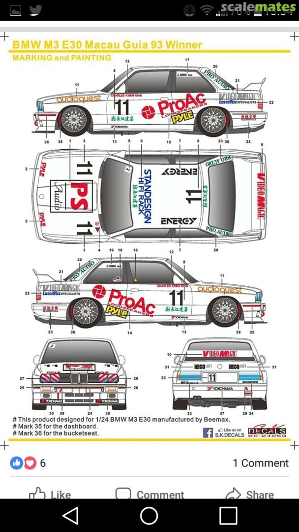 Boxart BMW M3 E30 Macau Guia 93 Winner SK-24053 SK Decals