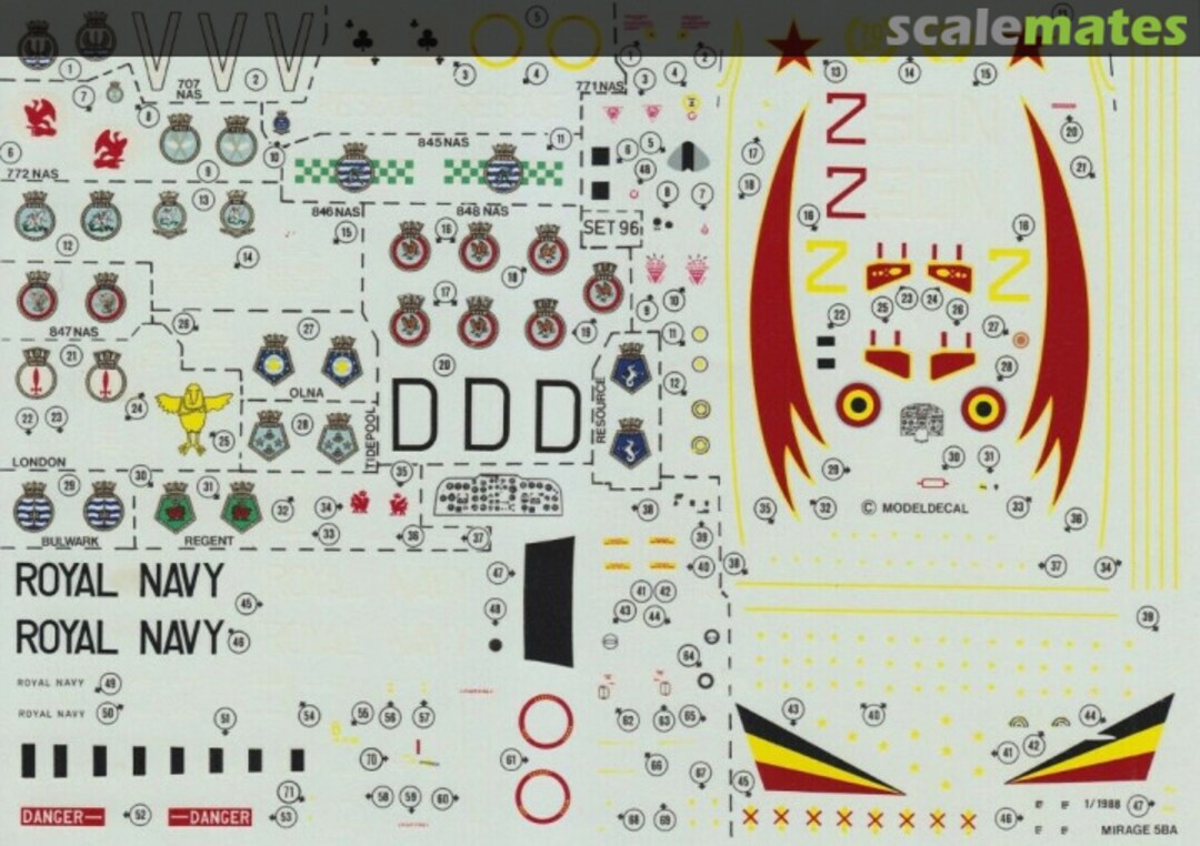Boxart Royal Navy Wessex HU5: 707, 771, 772, 829, 845, 846, 847, 848 NAS | Belgian Air Force Mirage 5BA, 2 Sqn 96 Modeldecal