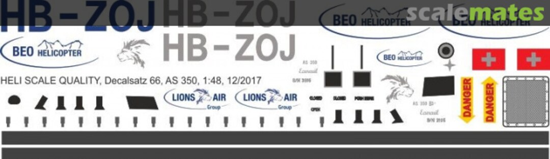 Boxart AS 350 - BEO Helicopter - HB-ZOJ Decal 66 Heli Scale Quality