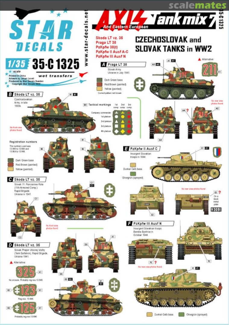 Boxart Axis Tank Mix # 7 35-C1325 Star Decals