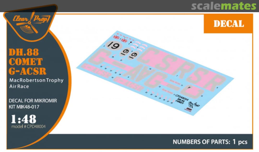 Boxart DH.88 Comet G-ACSR CPD48004 Clear Prop!
