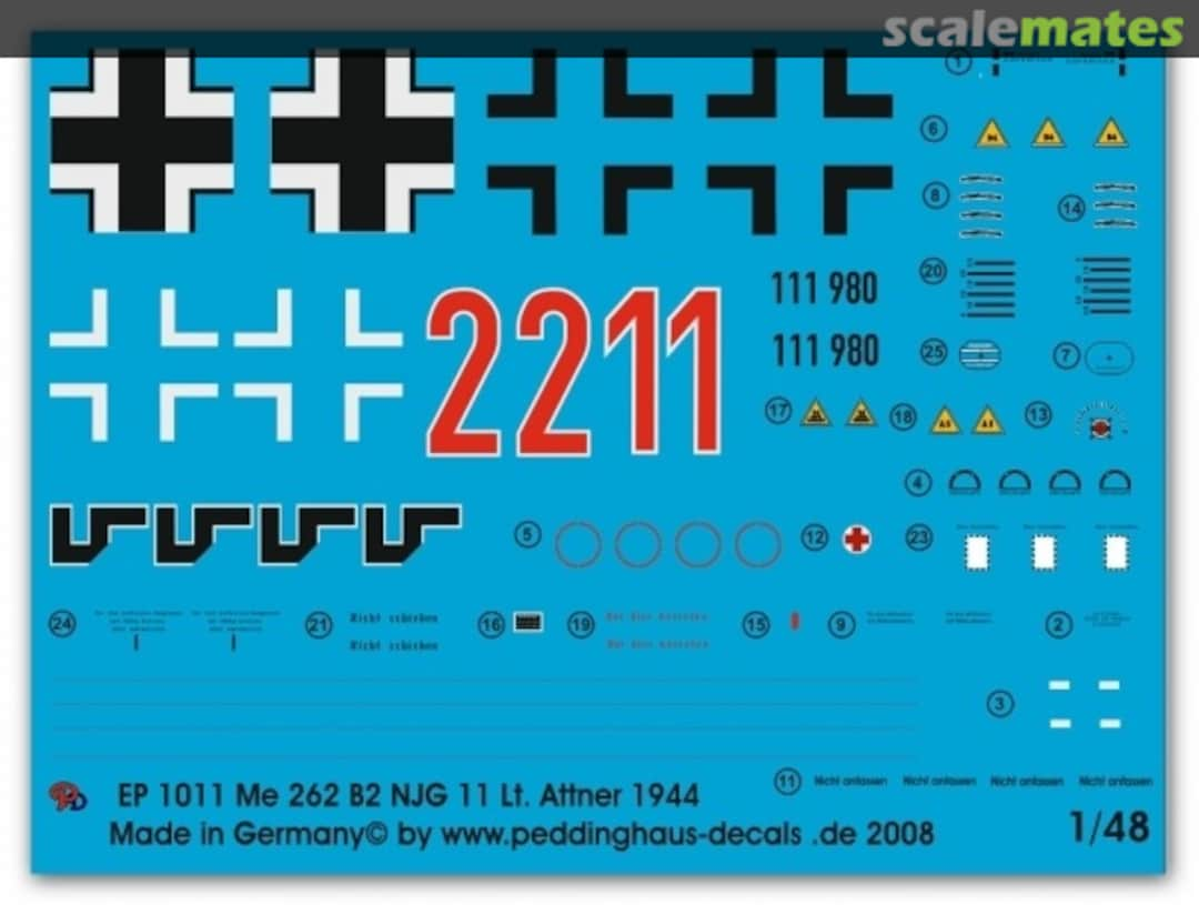 Boxart Me 262 B2 NJG 11 Lt. Attner 1944 EP 1011 Peddinghaus-Decals