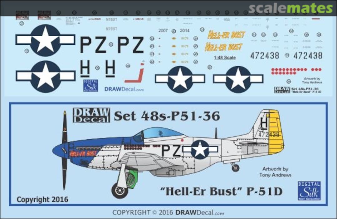 Boxart P-51D "Hell-Er Bust" 48-P51-36 Draw Decal