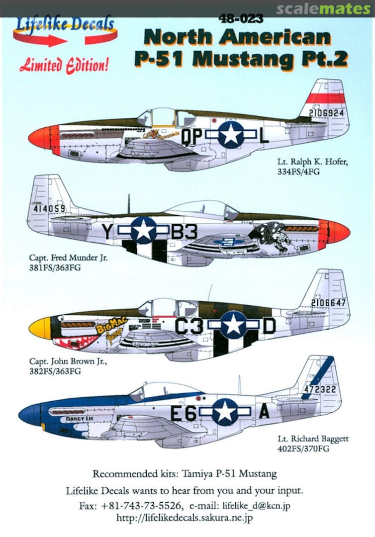 Boxart North American P-51 Mustang Pt. 2 48-023 Lifelike Decals