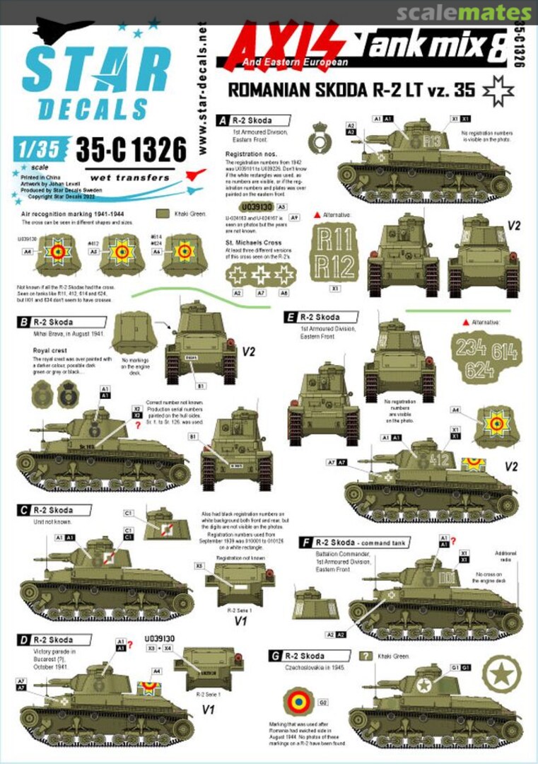 Boxart Axis Tank Mix # 8 35-C1326 Star Decals