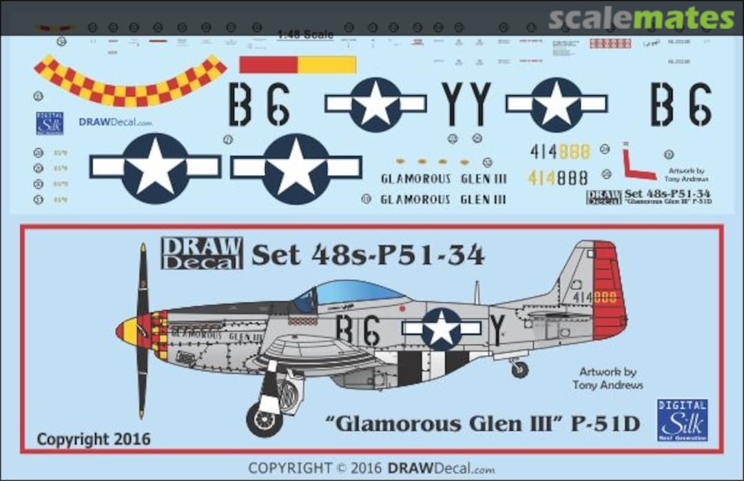 Boxart P-51D "Glamorous Glen III" 48-P51-34 Draw Decal